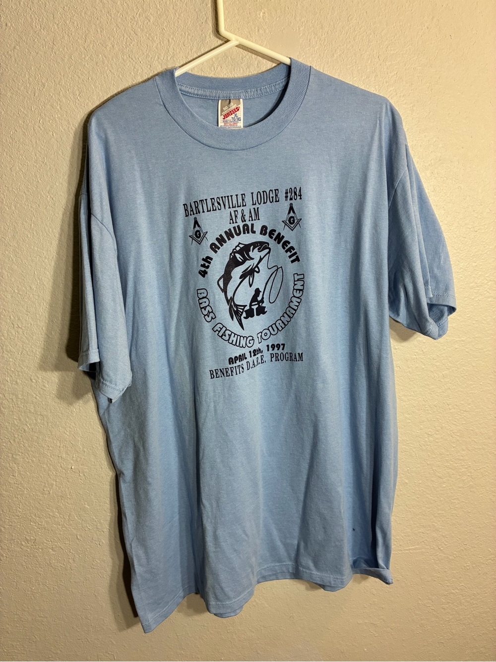Vintage Jerzees Light Blue Bartlesville Lodge Fishing Graphic Tee